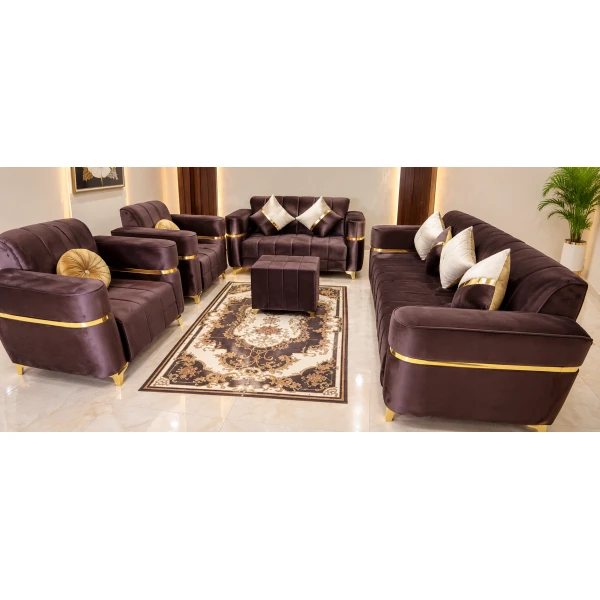 طقم كنب مودرن فاخر – مخمل بني