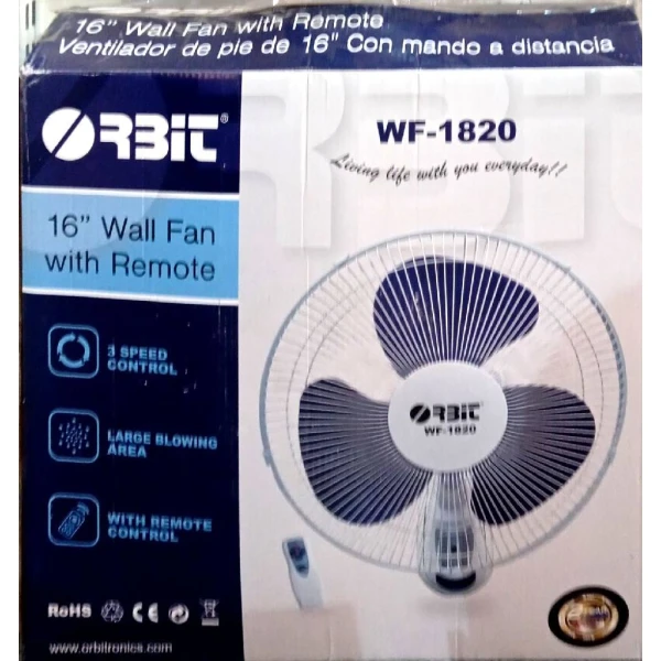 مروحة جدارية من ماركة Orbit بمقاس 16 بوصة وموديل WF-1820